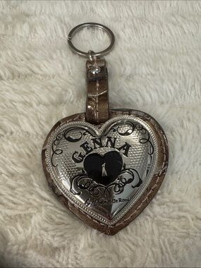 Genna Heart Keychain Charm in Metallic Silver and Brown